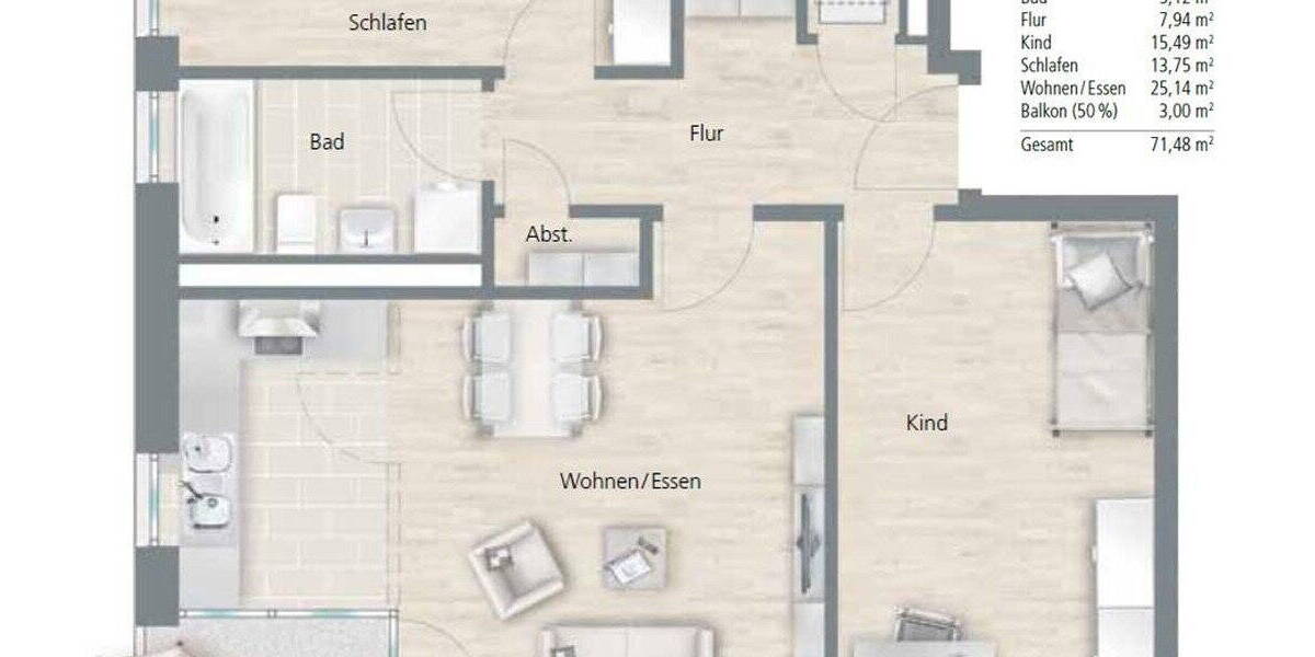 Etagenwohnung Regensburg Ostenviertel - 3 Zimmer, 71 m&sup2;, 449.000&euro; | Angebot:26043648