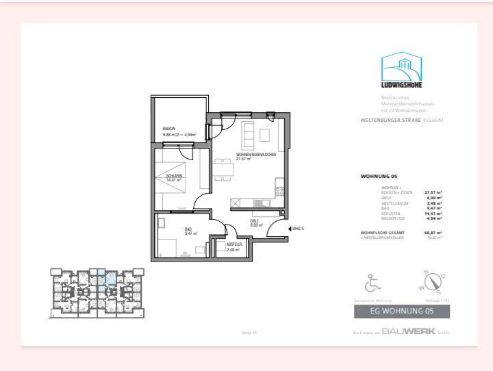 Erdgeschoßwohnung Kelheim - 2.5 Zimmer, 67 m&sup2;, 315.000&euro; | Angebot:24654557