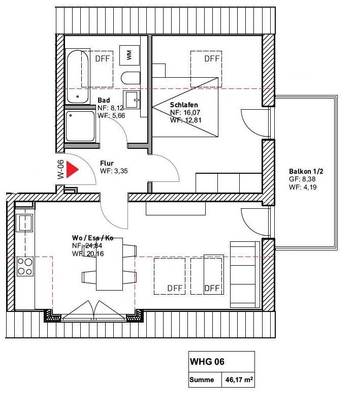 Mit KfW 55 Förderung - 2-Zimmer-Wohnung im DG mit Balkon