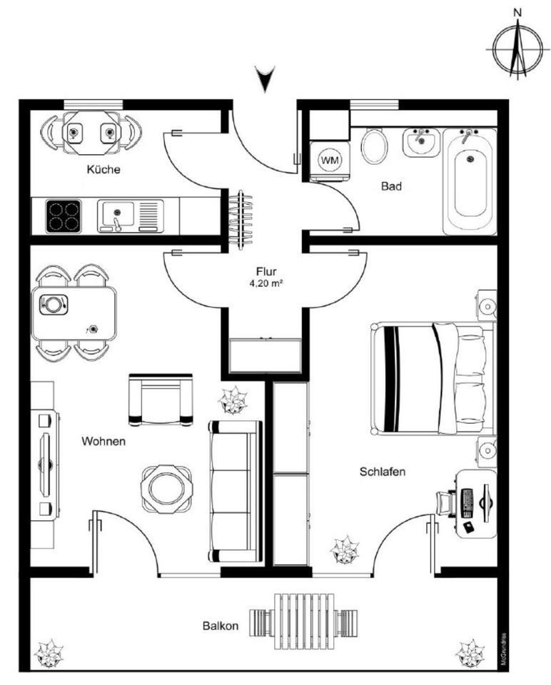 2-Zimmer-Wohnung – auch für WG, ca. 52 m²