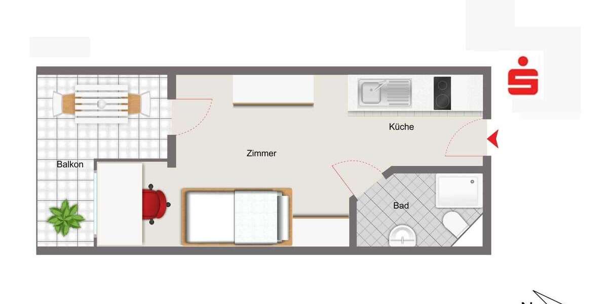Etagenwohnung Regensburg Galgenberg - 1 Zimmer, 20 m&sup2;, 125.000&euro; | Angebot:25193553