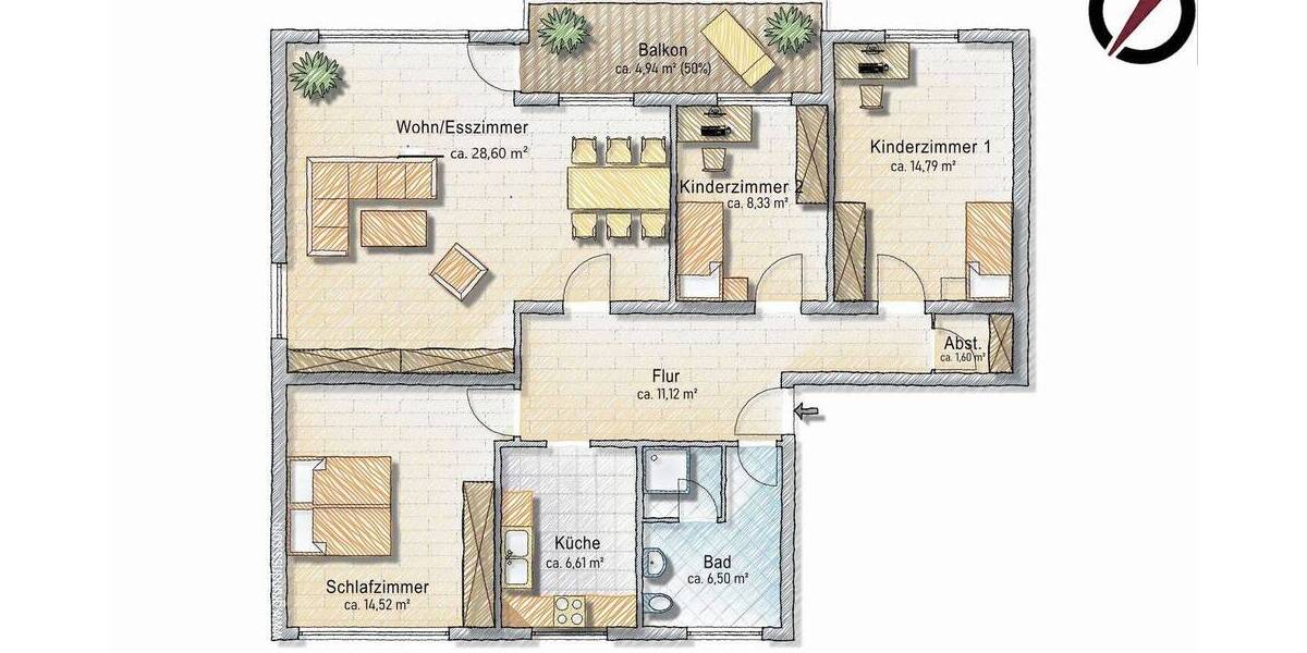Etagenwohnung Regensburg Westenviertel - 4 Zimmer, 97 m&sup2;, 509.000&euro; | Angebot:26806692