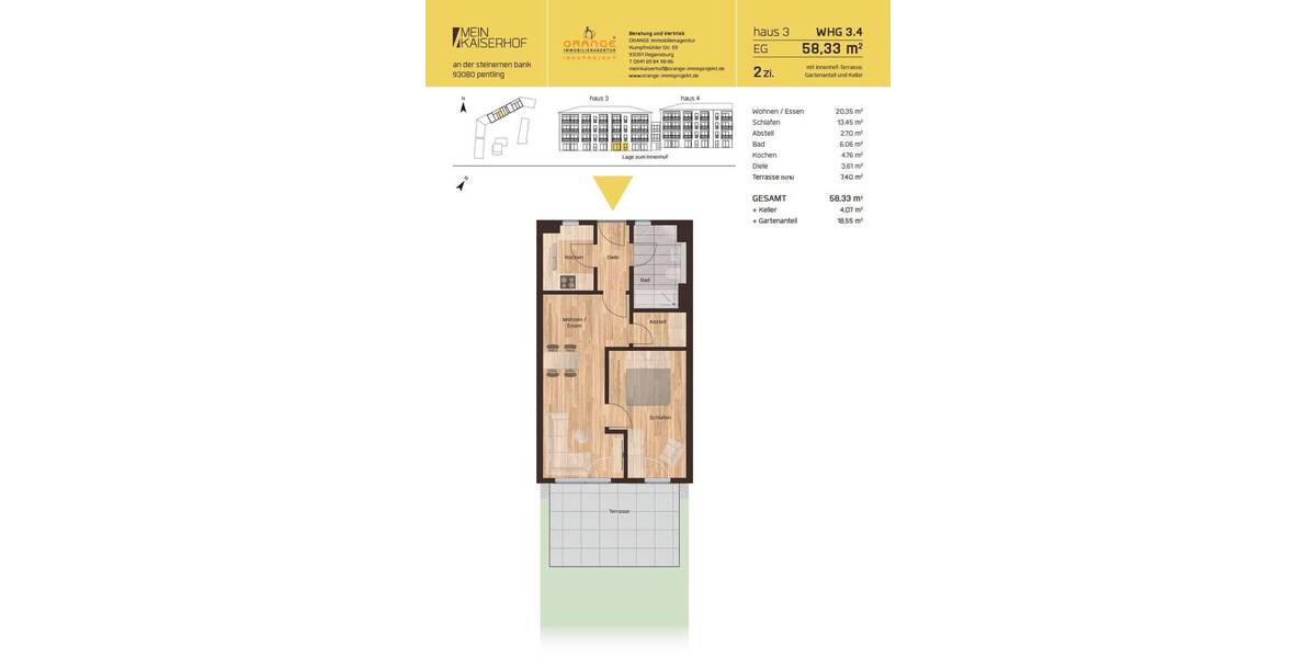 Etagenwohnung Pentling Hölkering - 2 Zimmer, 58 m&sup2;, 945&euro; | Angebot:26290197