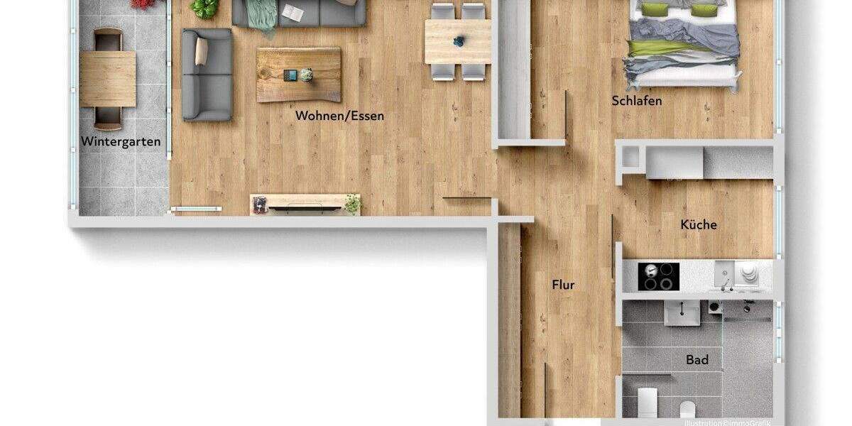 Etagenwohnung Regensburg Kasernenviertel - 2 Zimmer, 58 m&sup2;, 249.000&euro; | Angebot:25702586