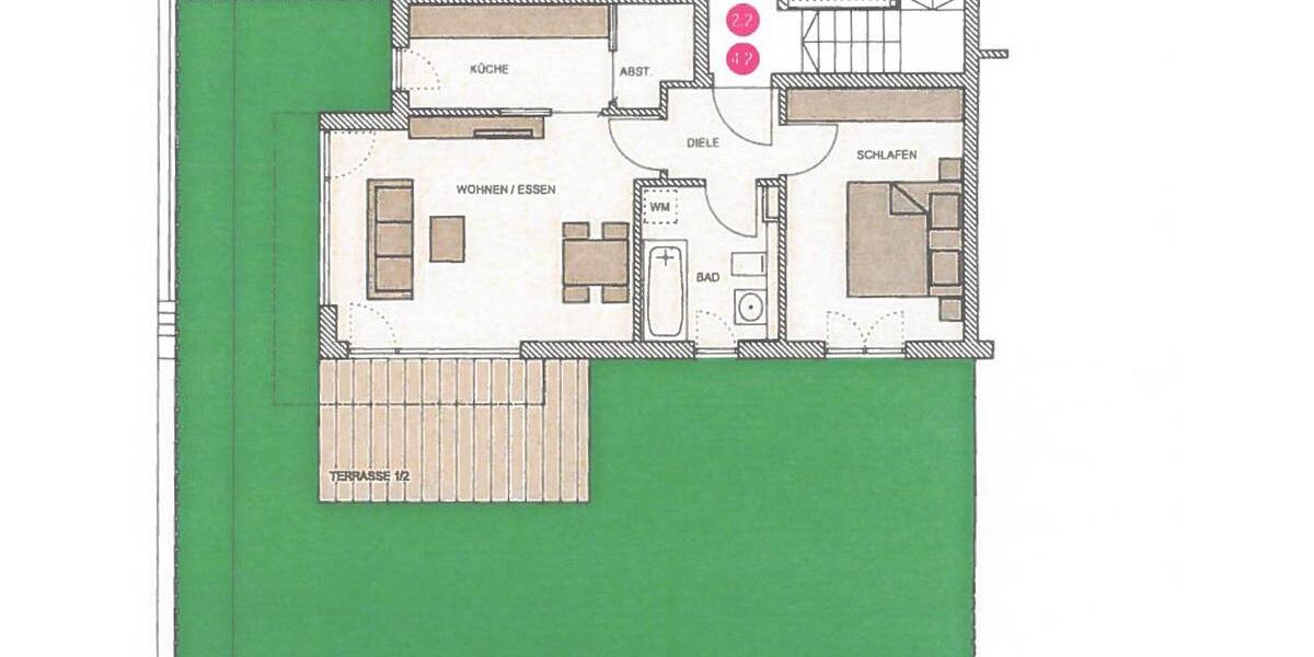 Erdgeschoßwohnung Regensburg Das Dörnberg - 2 Zimmer, 60 m&sup2;, 429.000&euro; | Angebot:26196331