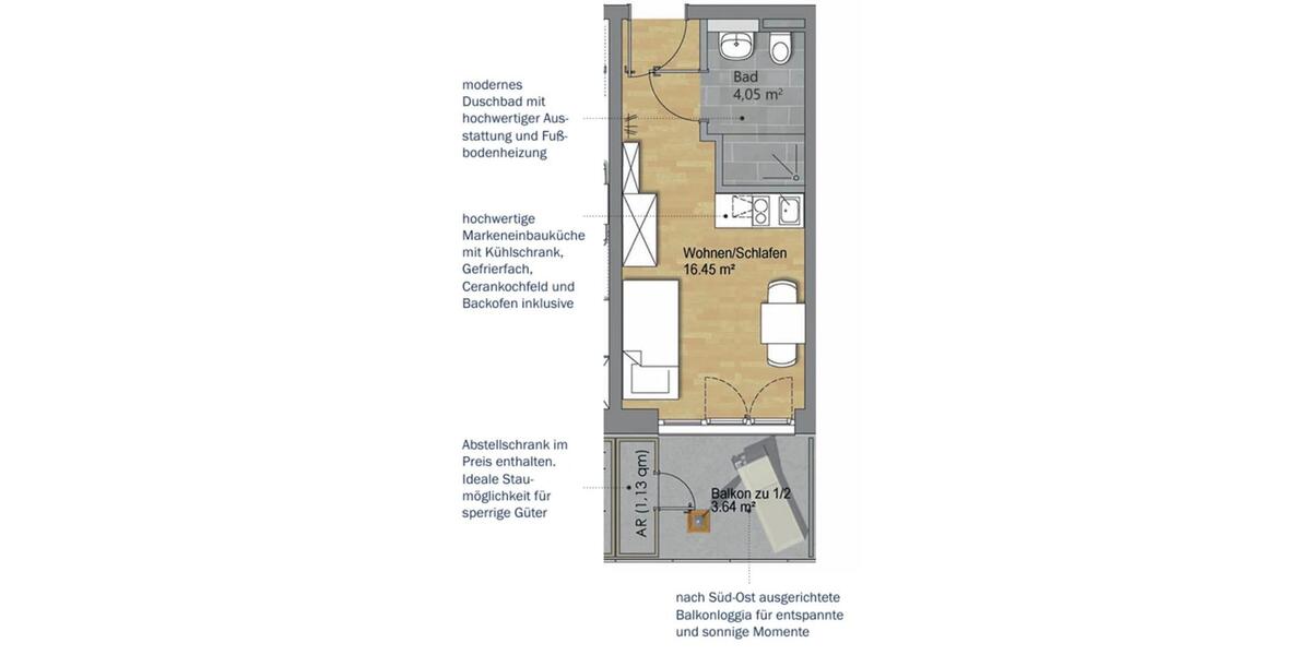 Etagenwohnung Regensburg Galgenberg - 1 Zimmer, 25 m&sup2;, 600&euro; | Angebot:26483965