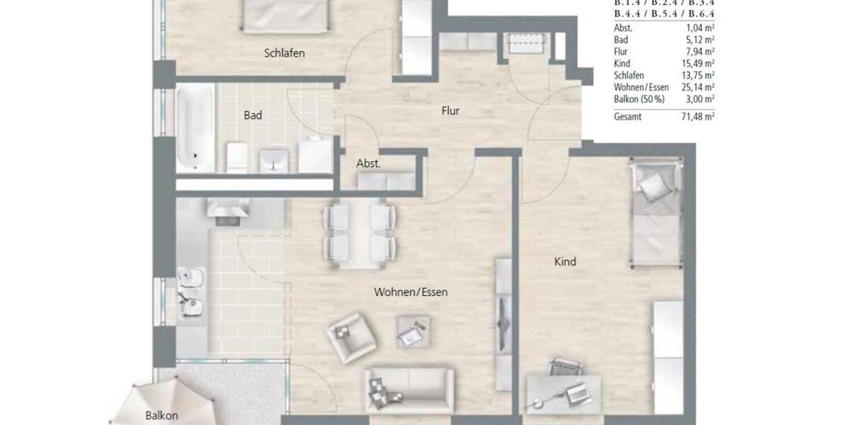 Etagenwohnung Regensburg Brandlberg - 3 Zimmer, 71 m&sup2;, 449.000&euro; | Angebot:25175011