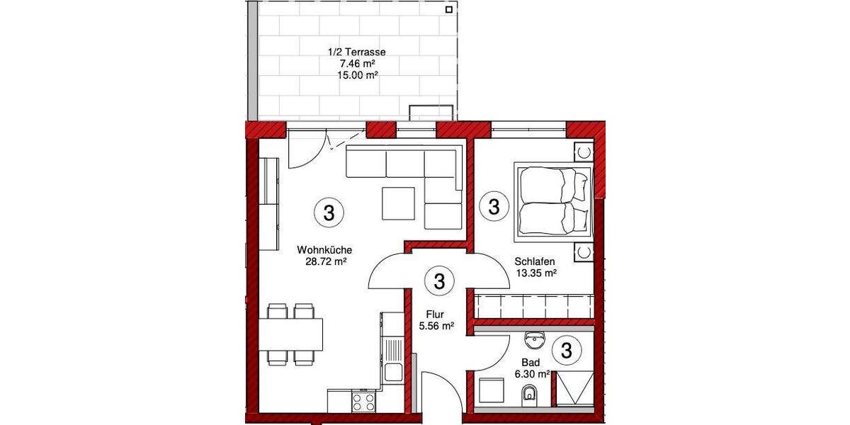 Etagenwohnung Schierling - 2 Zimmer, 61 m&sup2;, 283.000&euro; | Angebot:25822303
