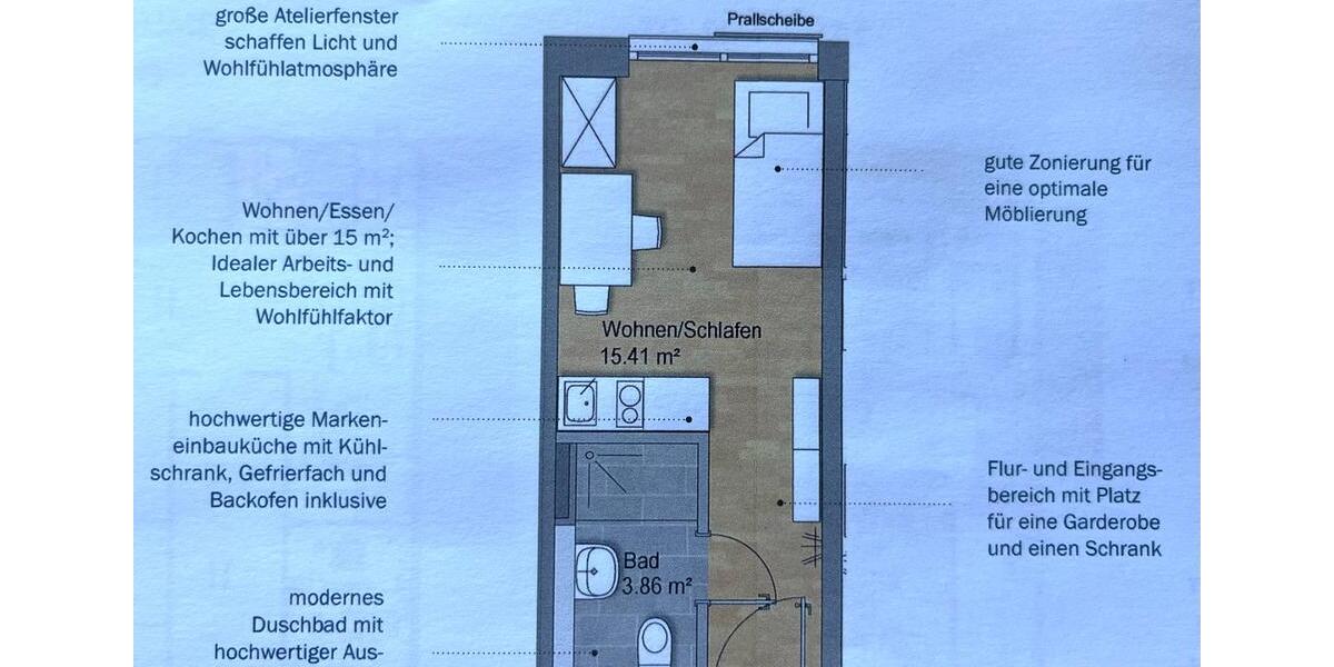 Etagenwohnung Regensburg Galgenberg - 1 Zimmer, 20 m&sup2;, 580&euro; | Angebot:25720281