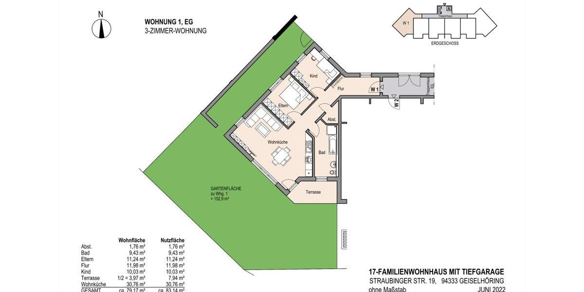 Erdgeschoßwohnung Geiselhöring - 3 Zimmer, 79 m&sup2;, 369.500&euro; | Angebot:26496801