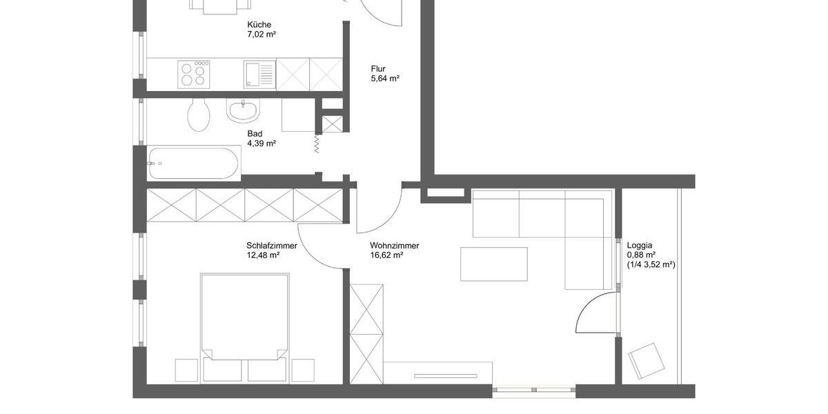 Etagenwohnung Regensburg Galgenberg - 2 Zimmer, 47 m&sup2;, 244.000&euro; | Angebot:23683022
