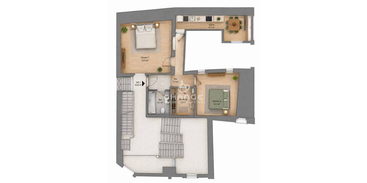 Etagenwohnung Regensburg Innenstadt - 2 Zimmer, 63 m&sup2;, 1.145&euro; | Angebot:26919879