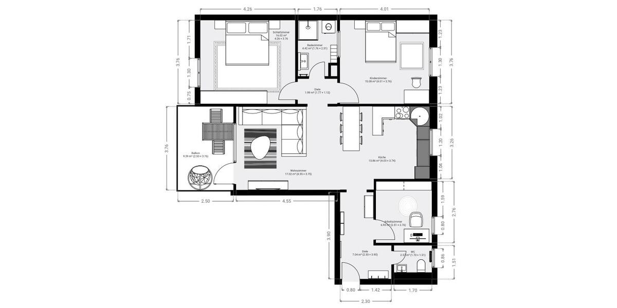 Etagenwohnung Barbing - 4 Zimmer, 86 m&sup2;, 325.000&euro; | Angebot:26561108