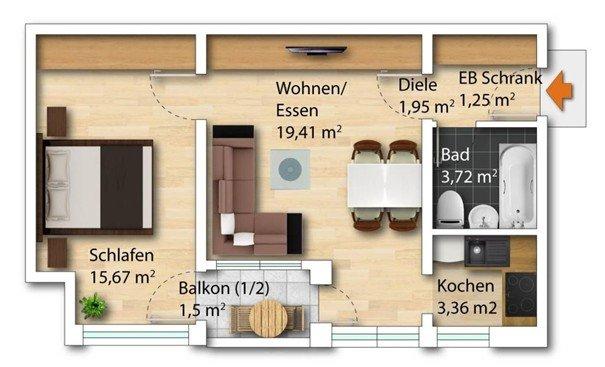 Etagenwohnung Regensburg Ganghofersiedlung - 2 Zimmer, 47 m&sup2;, 199.999&euro; | Angebot:26050466