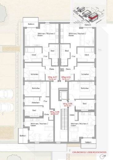 Etagenwohnung Burglengenfeld Wölland - 3 Zimmer, 77 m&sup2;, 379.000&euro; | Angebot:25747527