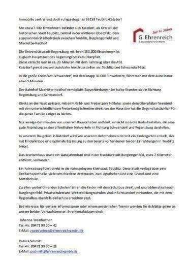 Dachgeschoss - individuell und Idyllisch gelegene Eigentumswohnung in 93158 Teublitz-Katzdorf - Neubau 2 zimmer