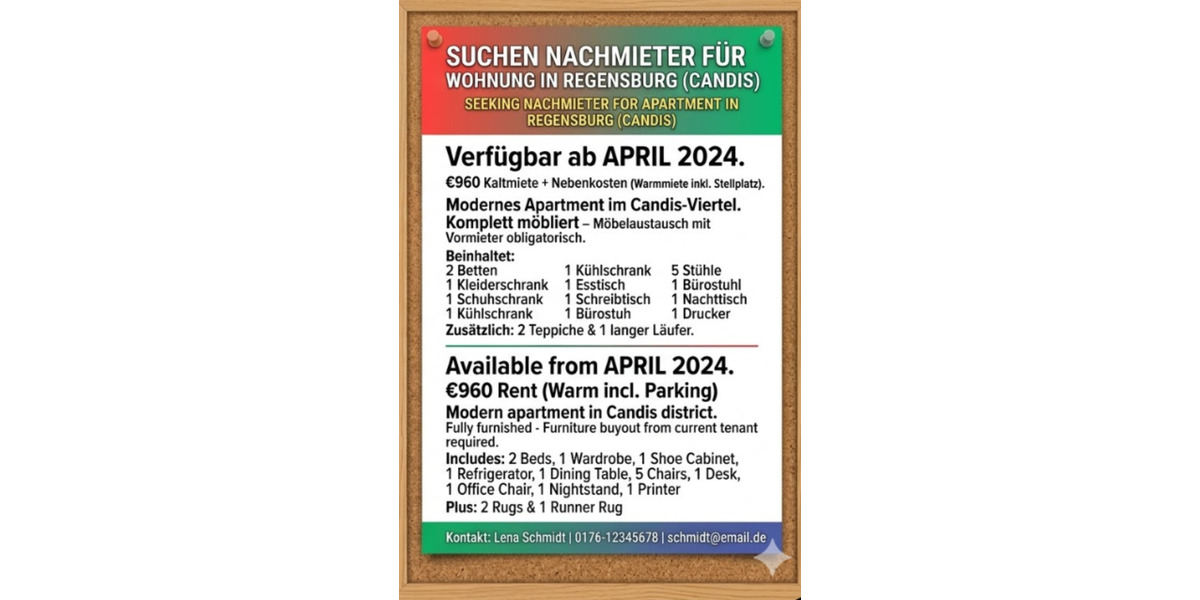 Etagenwohnung Regensburg Brandlberg - 2 Zimmer, 31 m&sup2;, 960&euro; | Angebot:25637762