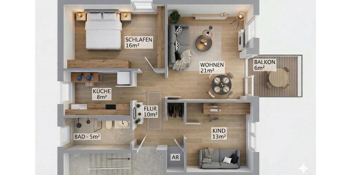 Etagenwohnung Regensburg Ganghofersiedlung - 3 Zimmer, 76 m&sup2;, 229.000&euro; | Angebot:26823783
