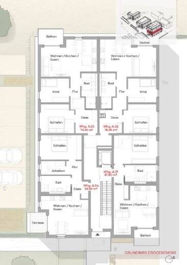 Etagenwohnung Burglengenfeld Wölland - 3 Zimmer, 77 m&sup2;, 376.000&euro; | Angebot:25707279