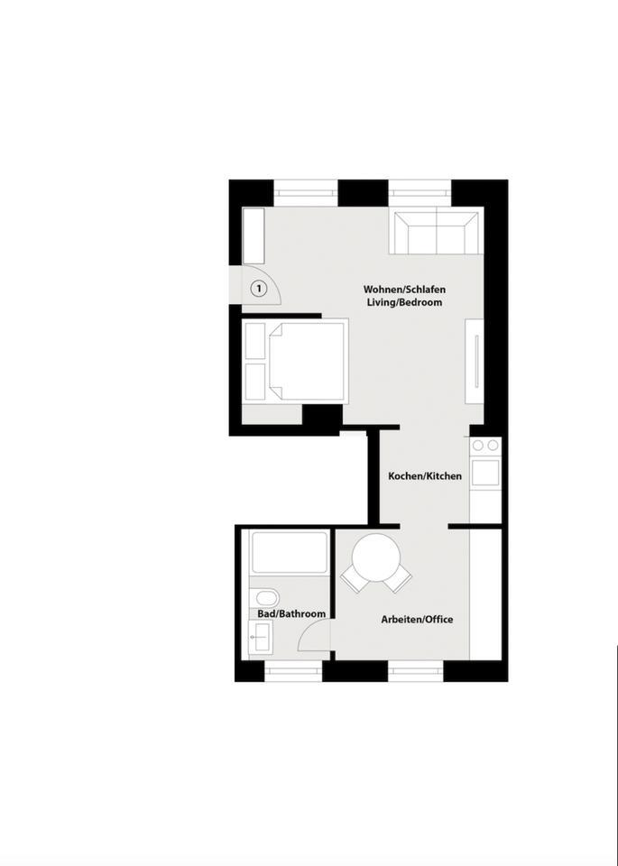 WE1 | Luxus-möblierte 1,5-Zimmer-Wohnung in der Altstadt. - Ab 1 Monat zu mieten. Frei ab 10.02.26 zimmer