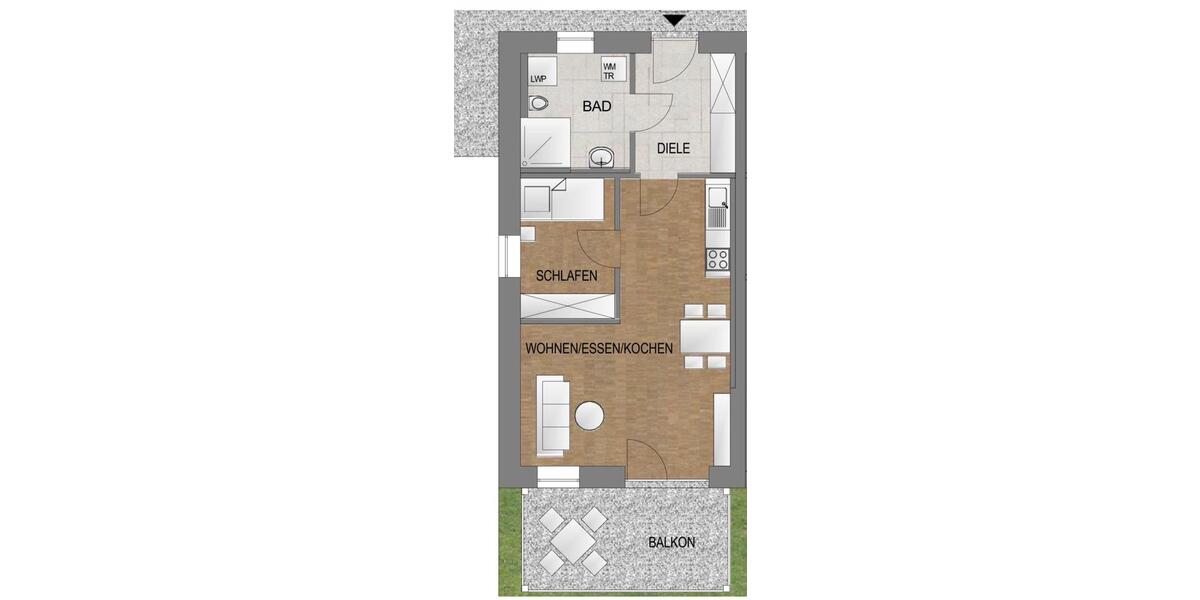 Erdgeschoßwohnung Wald - 2 Zimmer, 48 m&sup2;, 500&euro; | Angebot:26407144