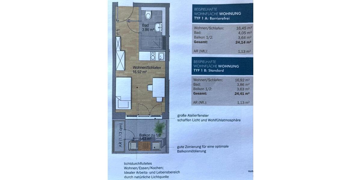 Etagenwohnung Regensburg Galgenberg - 1 Zimmer, 24 m&sup2;, 580&euro; | Angebot:25720268