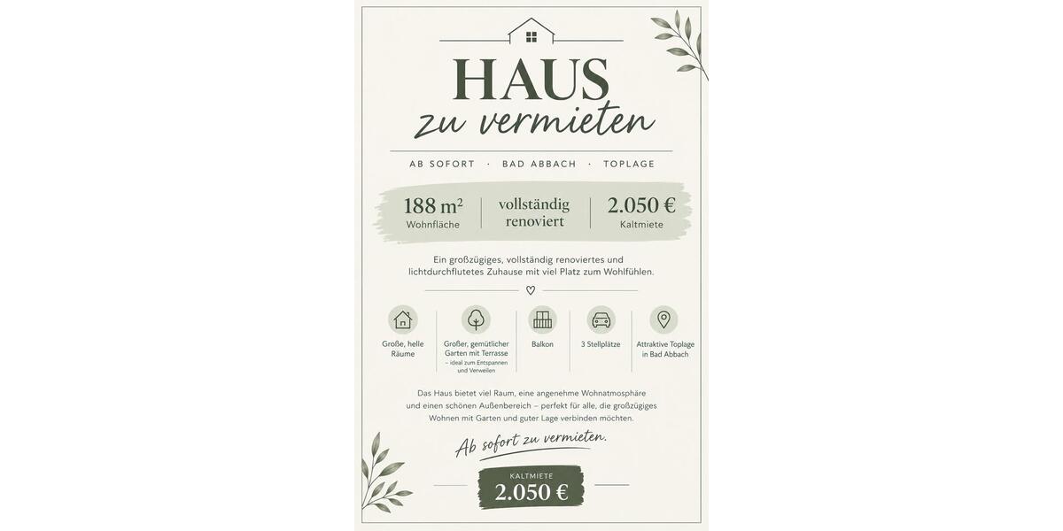 Reihenhaus Bad Abbach - 12 Zimmer, 188 m&sup2;, 2.050&euro; | Angebot:27620979